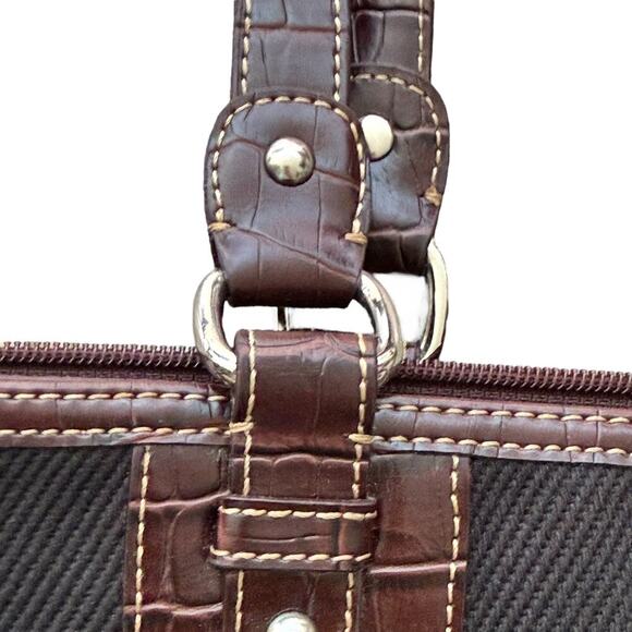 Etienne Aigner Bag Shoulder  BLACK & BROWN Leather Canvas - Picture 5 of 12